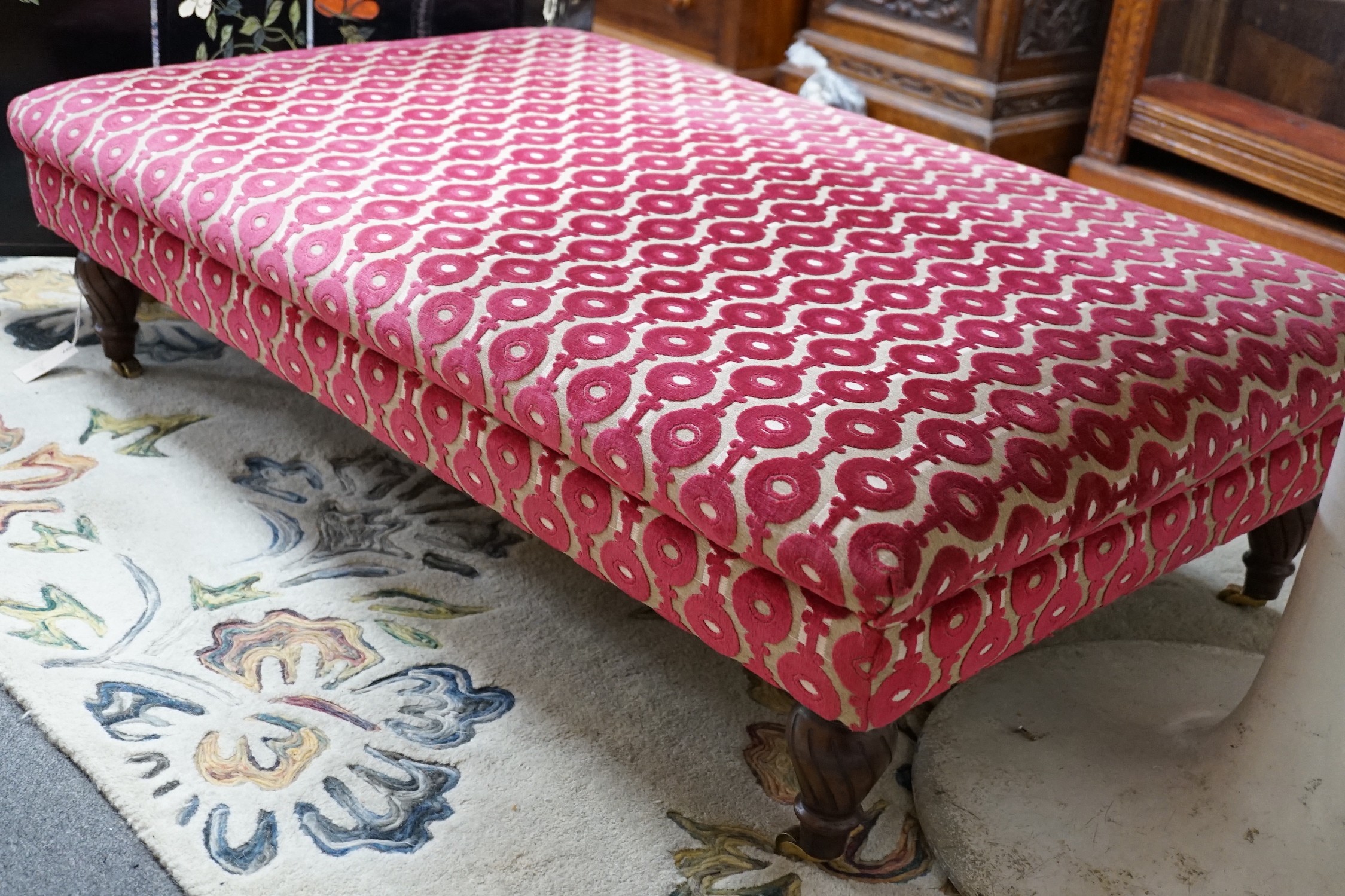 A large Victorian style stool, width 126cm, depth 80cm, height 33cm *Please note the sale commences at 9am.